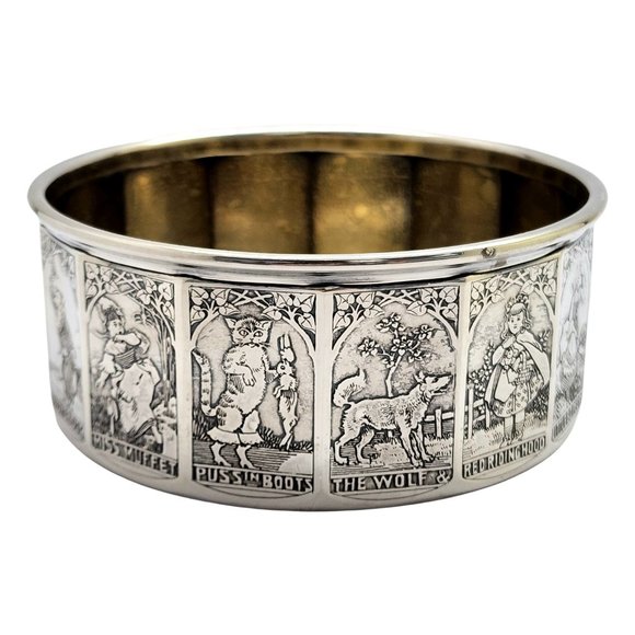 Gorham Silver Gold Wash Interior Nursery Rhyme Child's Bowl w/ Engraving #14018 - Picture 5 of 11